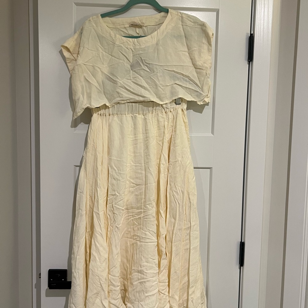Cream linen two-piece outfit